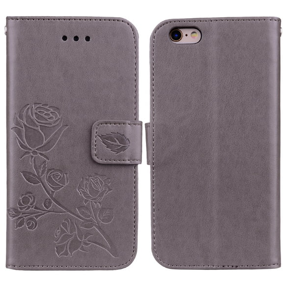 RuiJinHao iPhone6 & iPhone6S Flip Case Leather Cover Extra-Durable Business Kickstand Card Holders Mobile Phone case Sling Pure Color Button Separable Card Slot Rose Gold 
